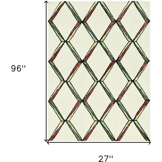 Cream Or Gold Geometric Diamond Wool Runner Rug Photo 3