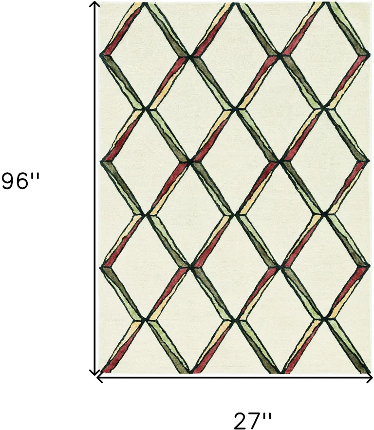 Cream or Gold Geometric Diamond Wool Runner Rug Photo 4