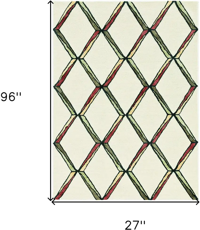 Cream Or Gold Geometric Diamond Wool Runner Rug Photo 3
