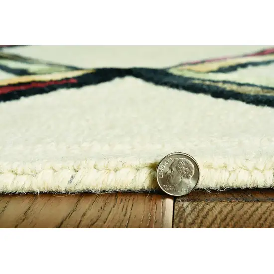 Cream or Gold Geometric Diamond Wool Runner Rug Photo 4