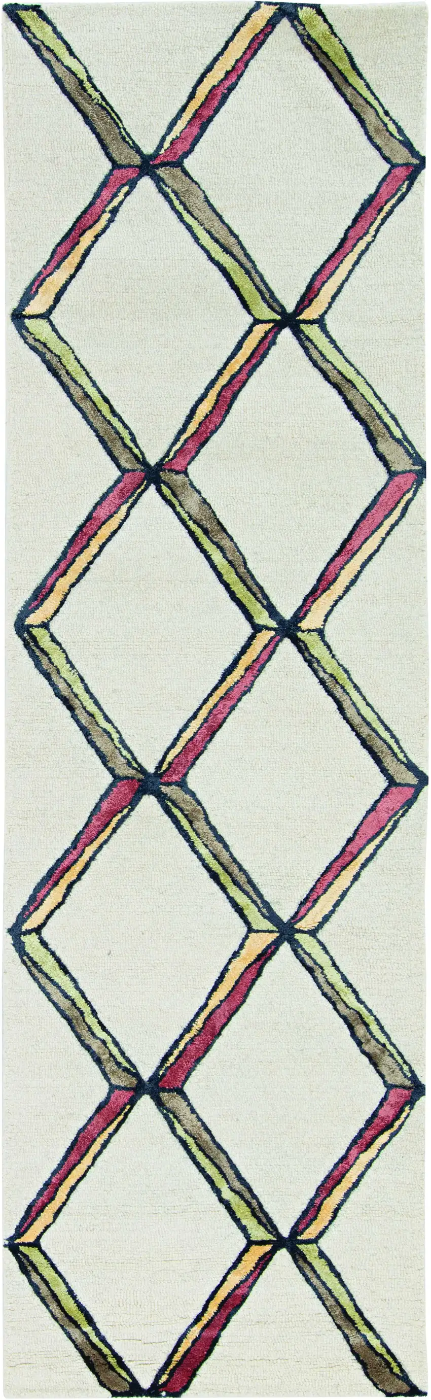 Cream or Gold Geometric Diamond Wool Runner Rug Photo 3