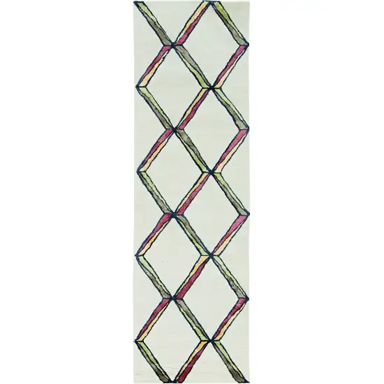 Cream or Gold Geometric Diamond Wool Runner Rug Photo 3