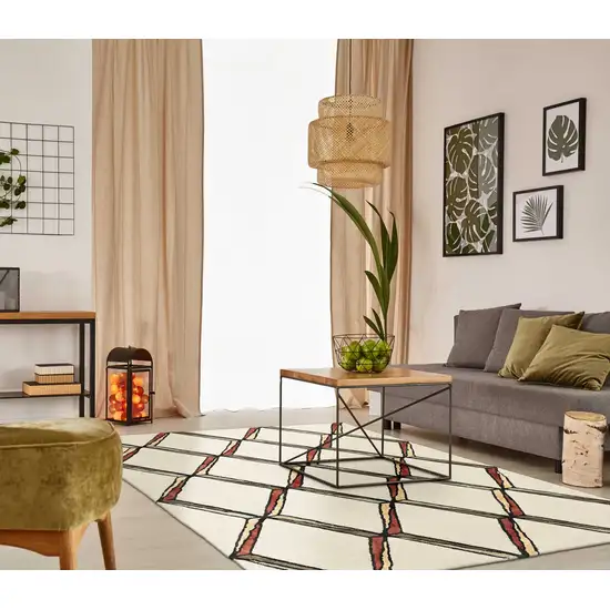 Cream or Gold Geometric Diamond Wool Runner Rug Photo 5
