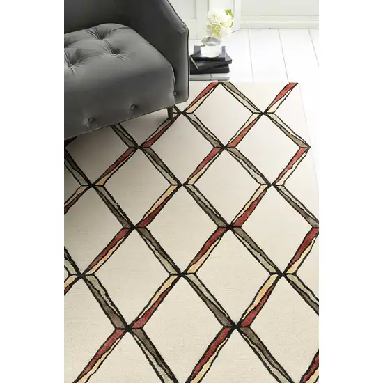 Cream or Gold Geometric Diamond Wool Runner Rug Photo 2