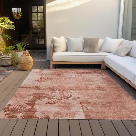 Crimson And Ivory Abstract Washable Indoor Outdoor Area Rug Photo 9
