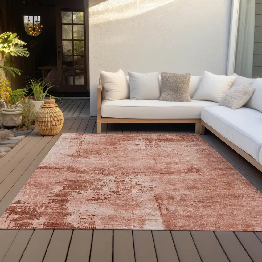 Crimson And Ivory Abstract Washable Indoor Outdoor Area Rug Photo 9
