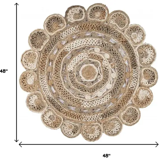 Beige Jute Abstract Geometric Hand Braided Area Rug Photo 3