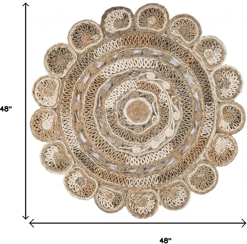 Beige Jute Abstract Geometric Hand Braided Area Rug Photo 3