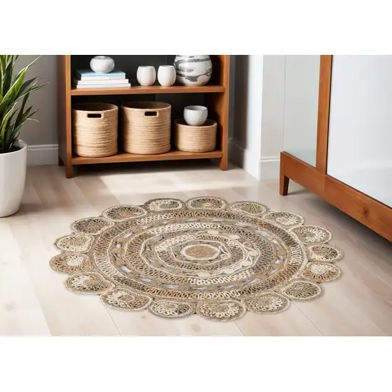 Beige Jute Abstract Geometric Hand Braided Area Rug Photo 1