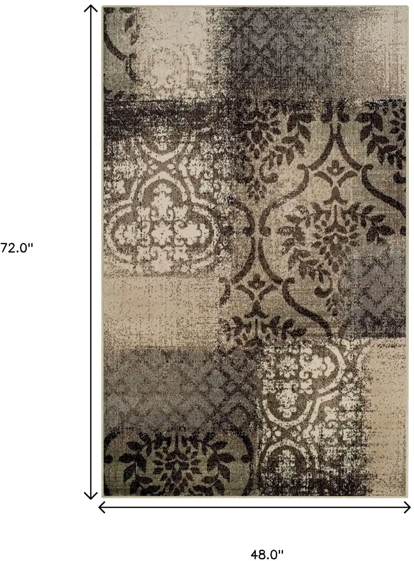 Damask Distressed Stain Resistant Area Rug Photo 6
