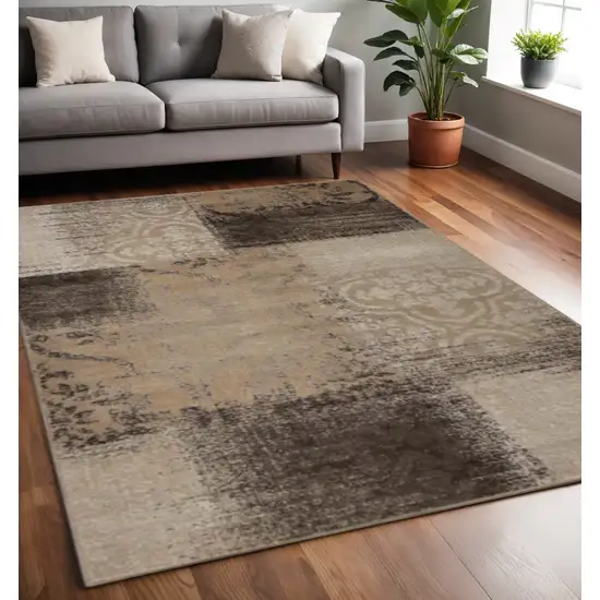 Black And Gray Damask Distressed Area Rug Photo 1