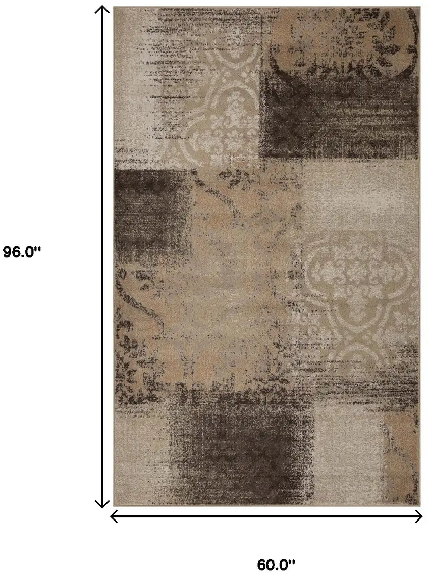 Damask Distressed Stain Resistant Area Rug Photo 7