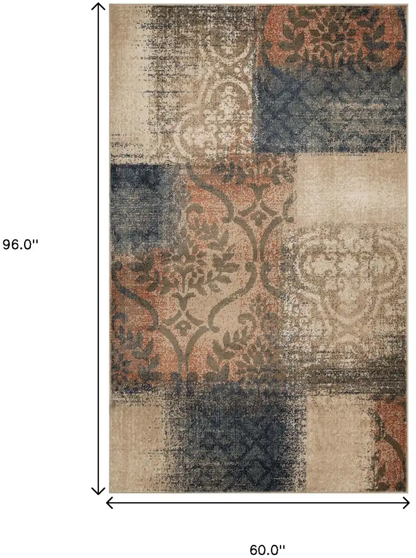 Damask Distressed Stain Resistant Area Rug Photo 7