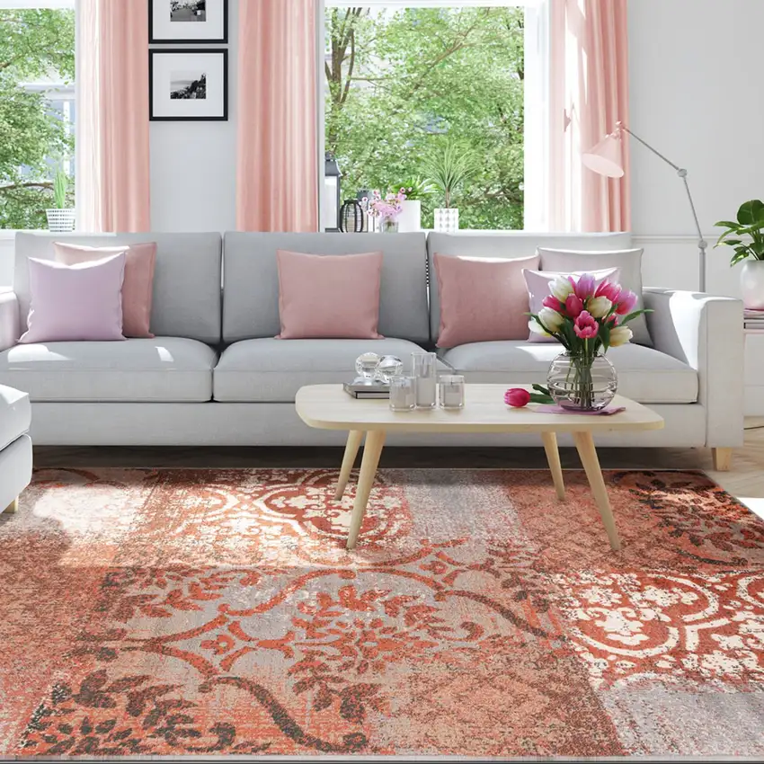 Damask Distressed Stain Resistant Area Rug Photo 2