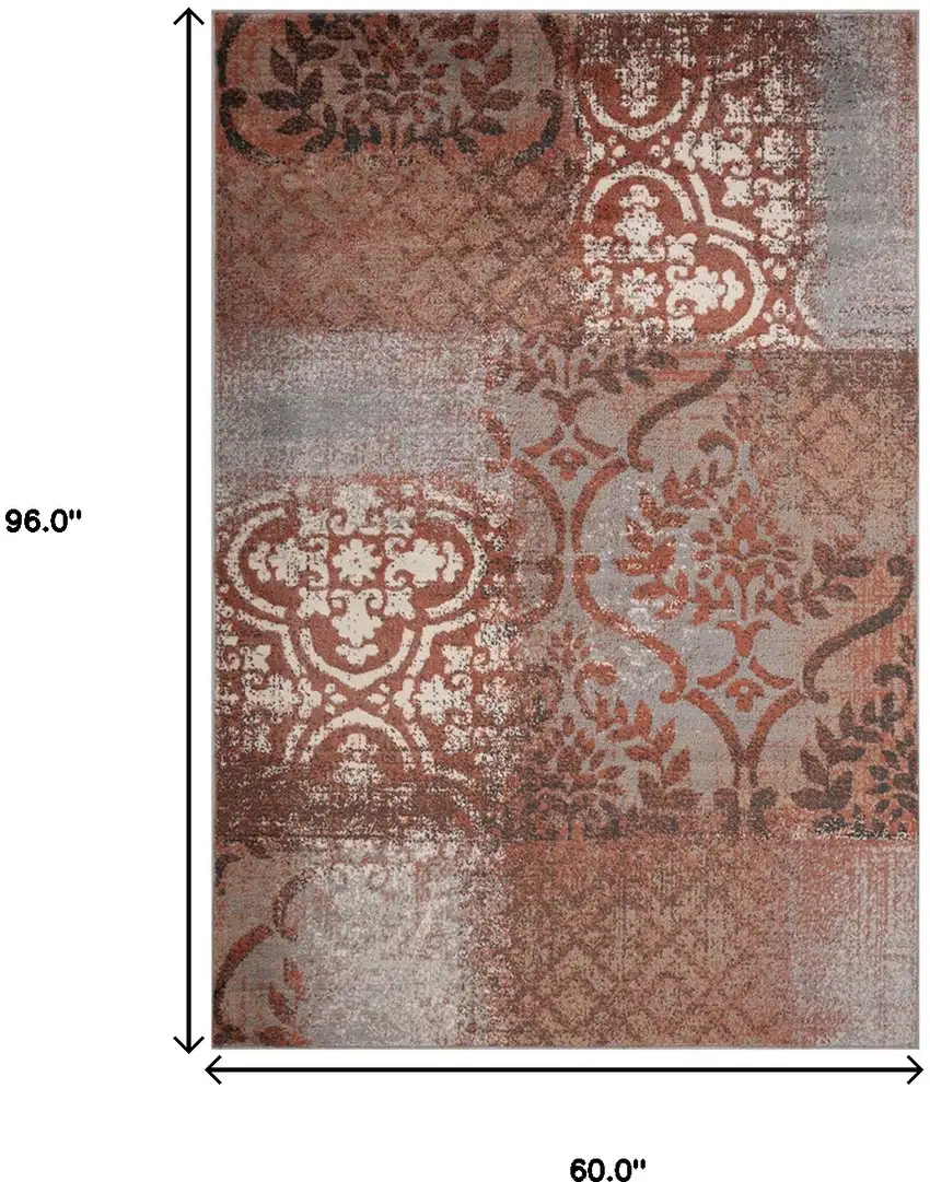 Damask Distressed Stain Resistant Area Rug Photo 7