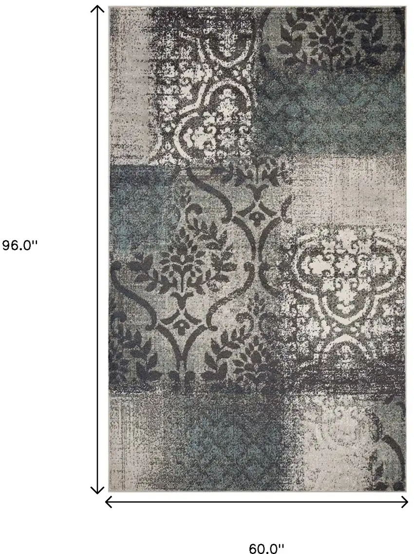 Damask Distressed Stain Resistant Area Rug Photo 7
