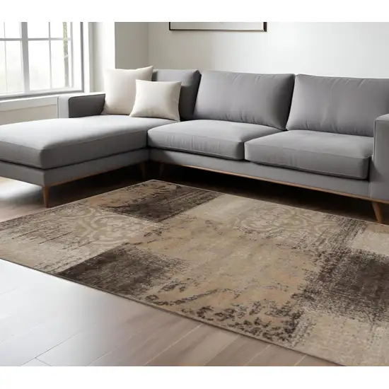 Black And Gray Damask Distressed Area Rug Photo 1