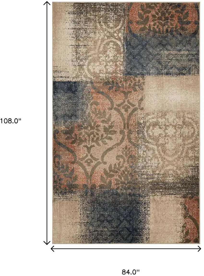 Damask Distressed Stain Resistant Area Rug Photo 7