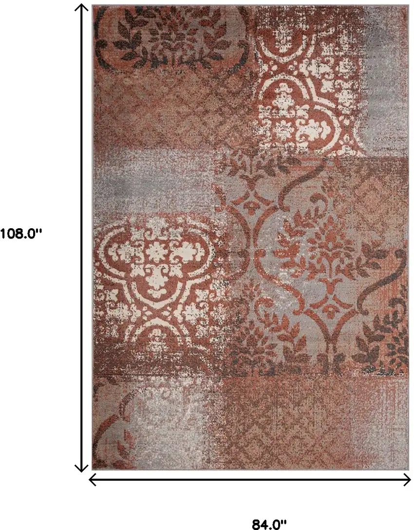 Damask Distressed Stain Resistant Area Rug Photo 7