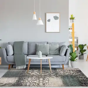 Photo of Damask Distressed Stain Resistant Area Rug