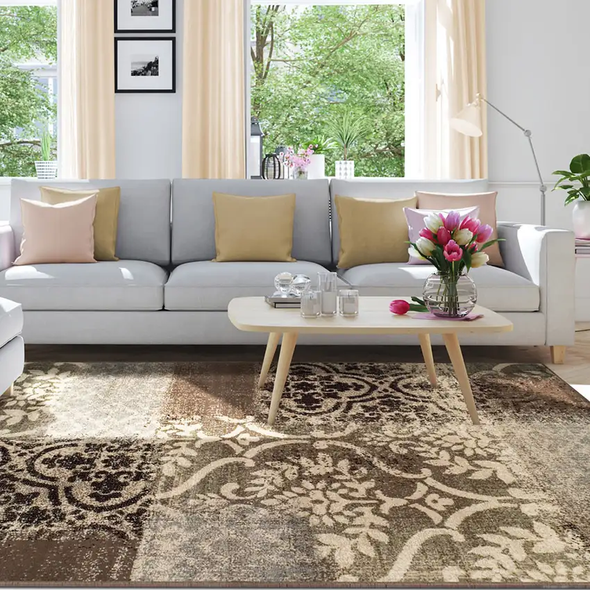 Damask Distressed Stain Resistant Area Rug Photo 2