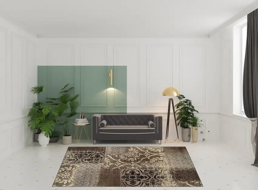 Damask Distressed Stain Resistant Area Rug Photo 8