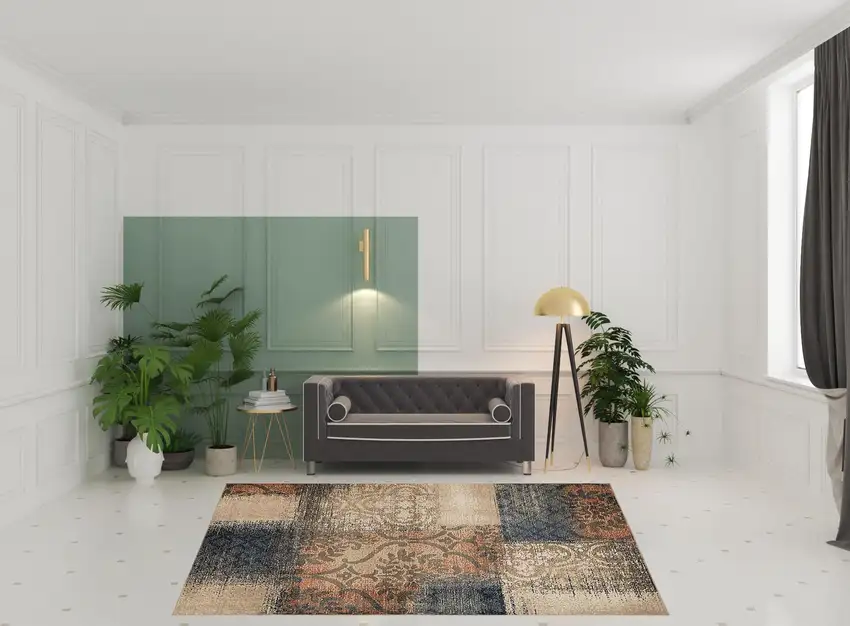 Damask Distressed Stain Resistant Area Rug Photo 8