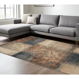 Photo of Damask Distressed Stain Resistant Area Rug