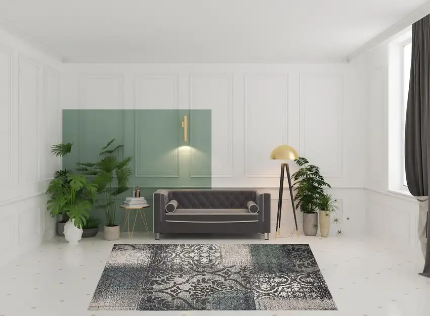 Damask Distressed Stain Resistant Area Rug Photo 8