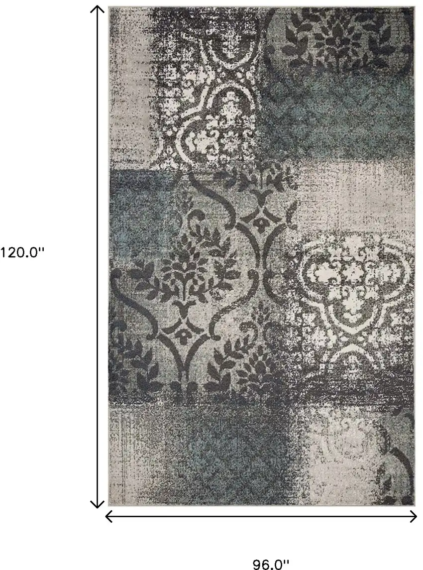 Damask Distressed Stain Resistant Area Rug Photo 7