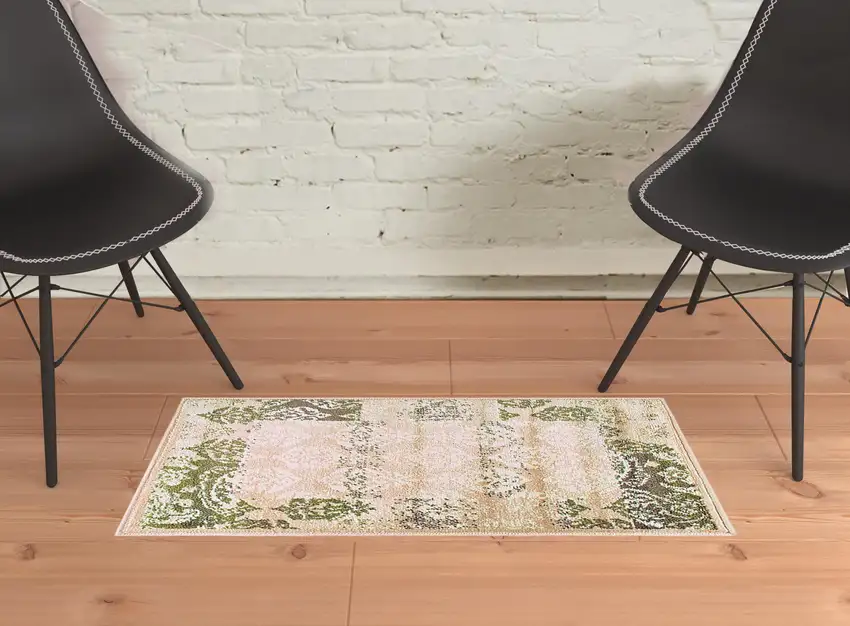 Damask Power Loom Distressed Stain Resistant Area Rug Photo 6