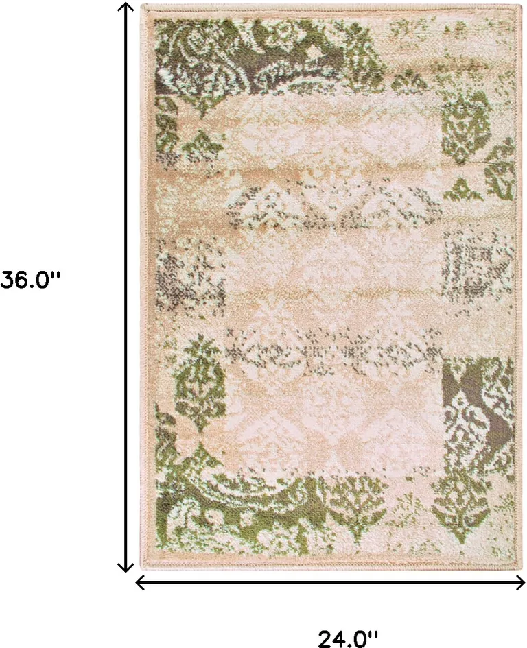 Damask Power Loom Distressed Stain Resistant Area Rug Photo 5