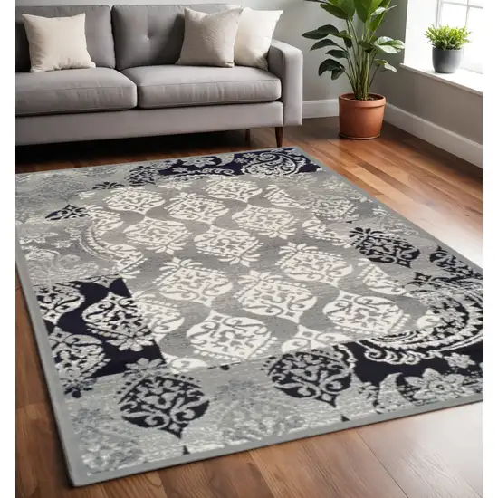 Black And Gray Damask Distressed Area Rug Photo 1