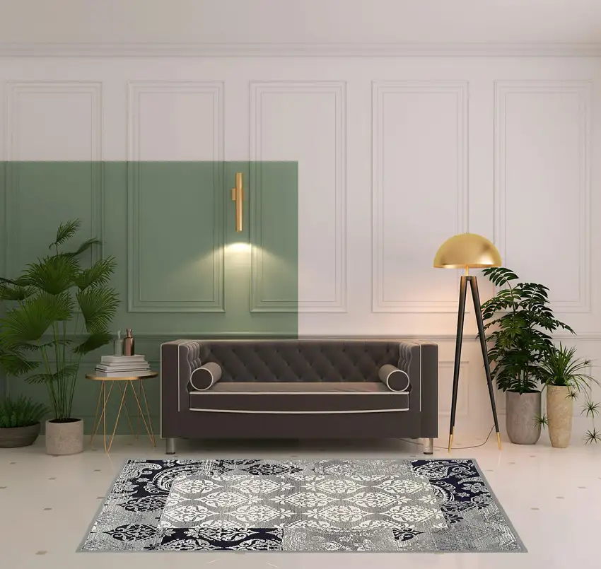 Damask Power Loom Distressed Stain Resistant Area Rug Photo 9