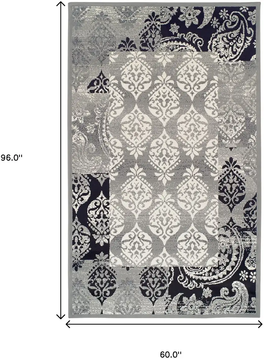 Damask Power Loom Distressed Stain Resistant Area Rug Photo 8