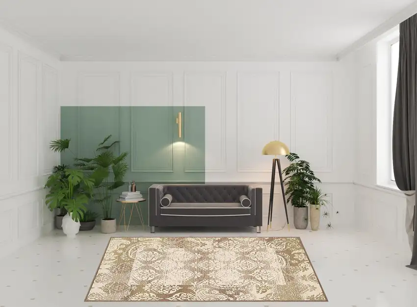 Damask Power Loom Distressed Stain Resistant Area Rug Photo 7