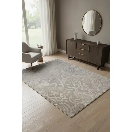 Gray And Ivory Damask Area Rug Photo 1