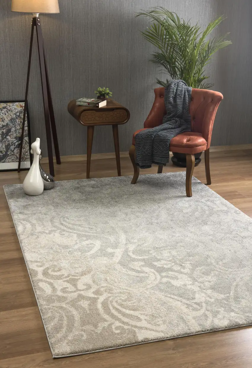 Damask Power Loom Stain Resistant Area Rug Photo 12