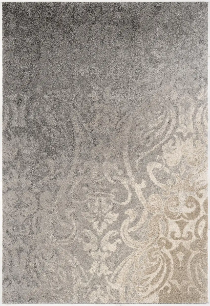 Grey Damask Power Loom Stain Resistant Area Rug Photo 5