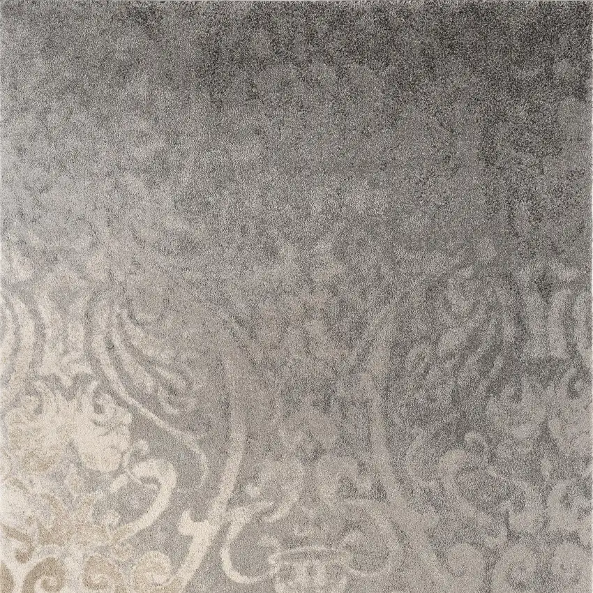 Grey Damask Power Loom Stain Resistant Area Rug Photo 4