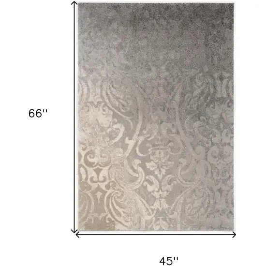 Grey Damask Power Loom Stain Resistant Area Rug Photo 3