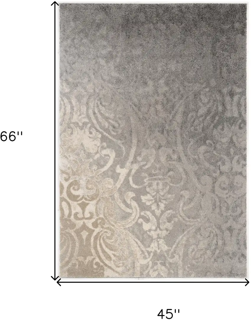 Grey Damask Power Loom Stain Resistant Area Rug Photo 3