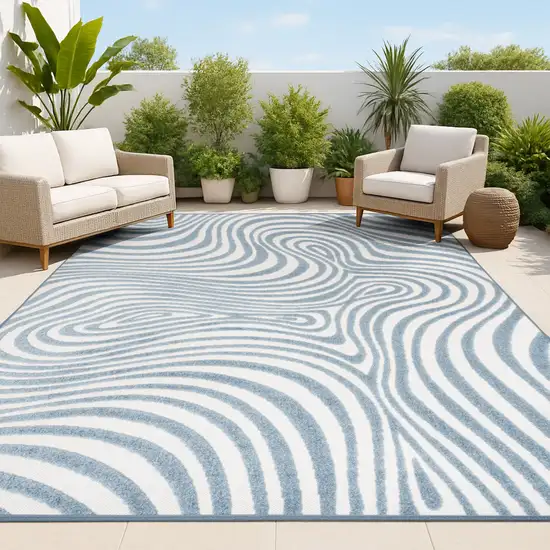 Dark Blue And Cream Abstract Indoor Outdoor Area Rug Photo 4