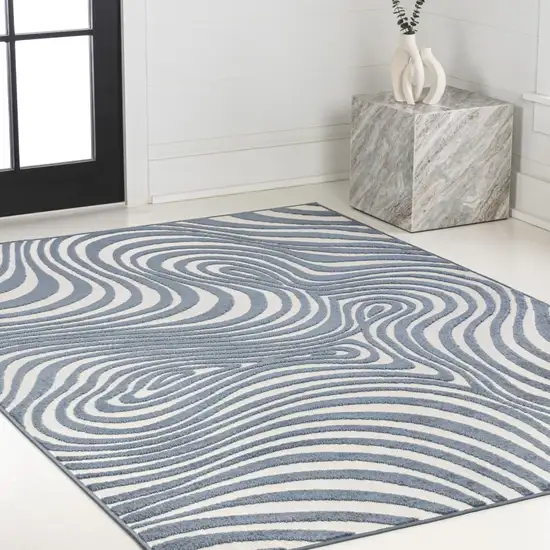 Dark Blue And Cream Abstract Indoor Outdoor Area Rug Photo 8