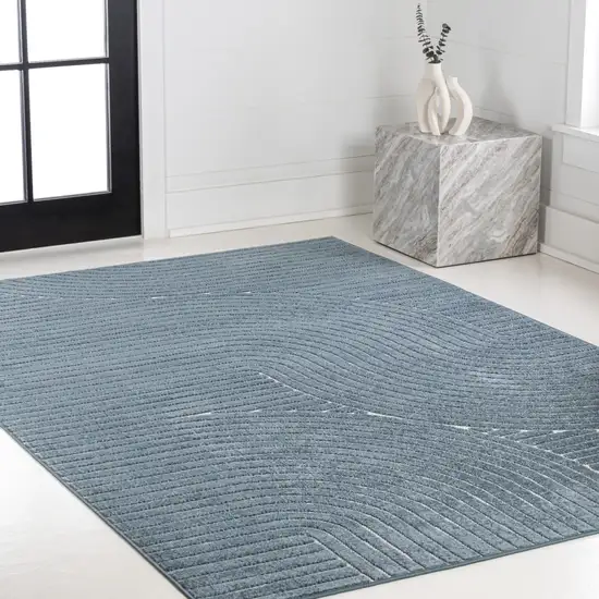 Dark Blue And Cream Striped Indoor Outdoor Area Rug Photo 8