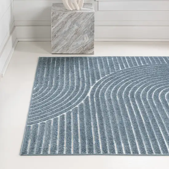 Dark Blue And Cream Striped Indoor Outdoor Area Rug Photo 6