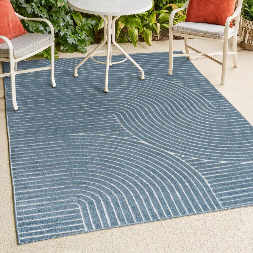 Dark Blue And Cream Striped Indoor Outdoor Area Rug Photo 9