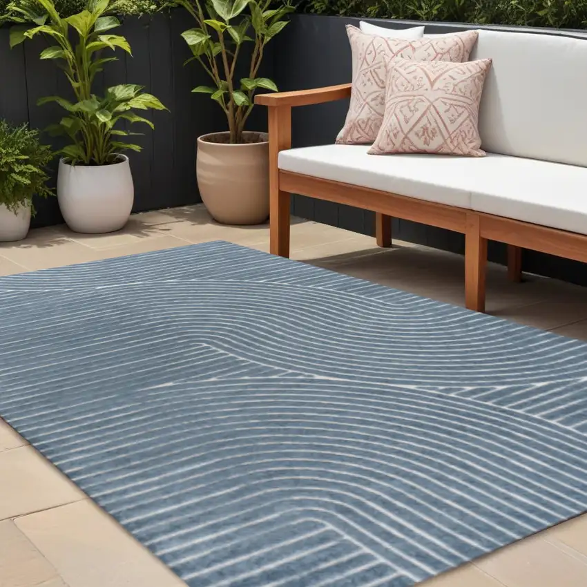 Dark Blue And Cream Striped Indoor Outdoor Area Rug Photo 1