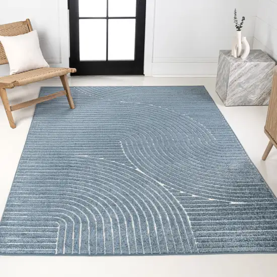 Dark Blue And Cream Striped Indoor Outdoor Area Rug Photo 7