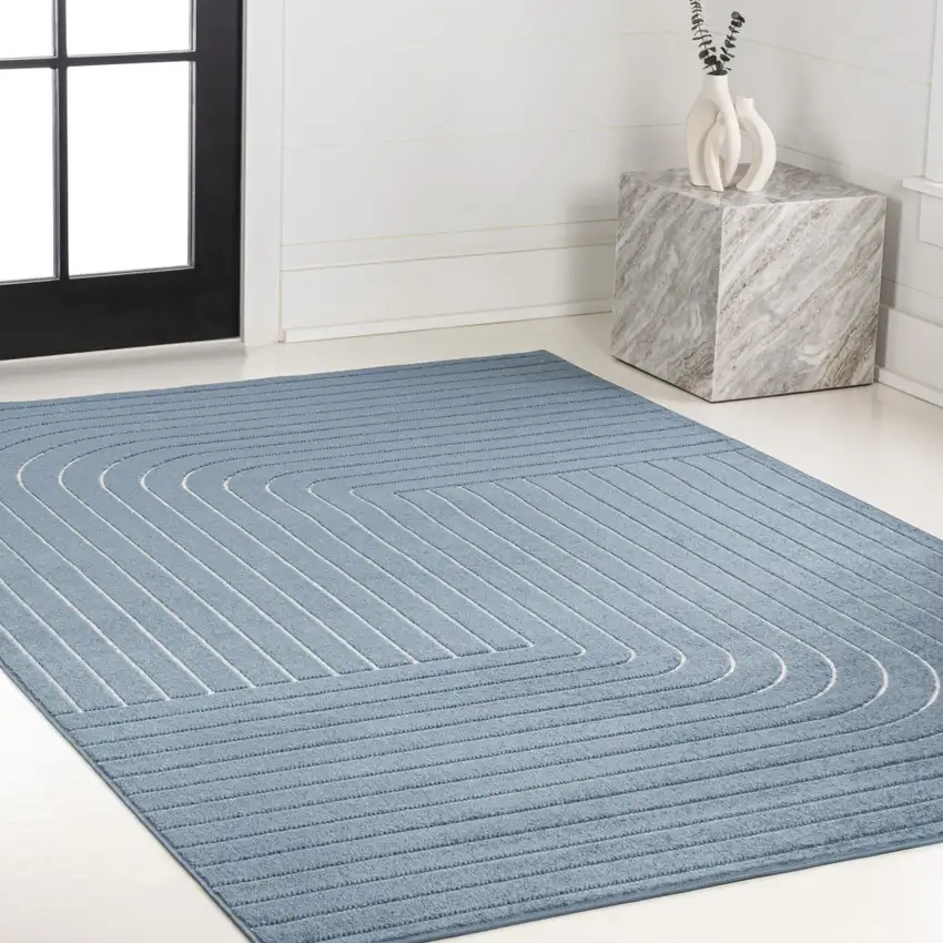 Dark Blue And Cream Striped Indoor Outdoor Area Rug Photo 8